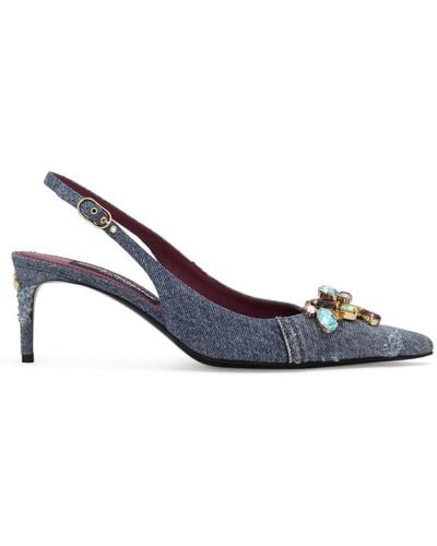 Dolce & Gabbana Crystal-Embellished Denim Slingback Court Shoes - Blue