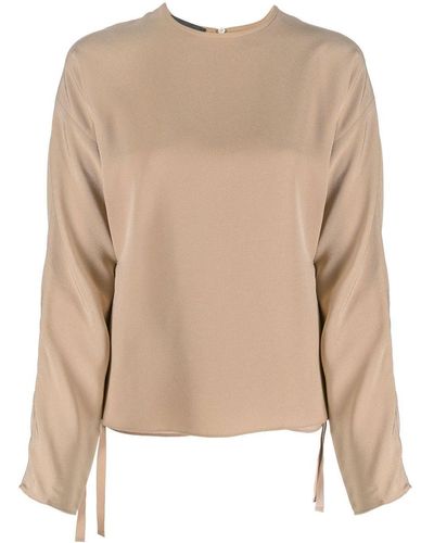 Rochas Ribbon-Detailed Round Neck Top - Natural