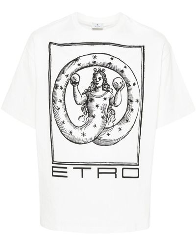 Etro Graphic-Print Cotton T-Shirt - White