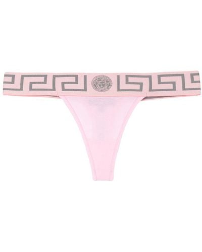 Versace Gerca-Patterned Waistband Thong - Pink