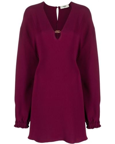 Fendi Cady Logo-Plaque Silk Minidress - Purple