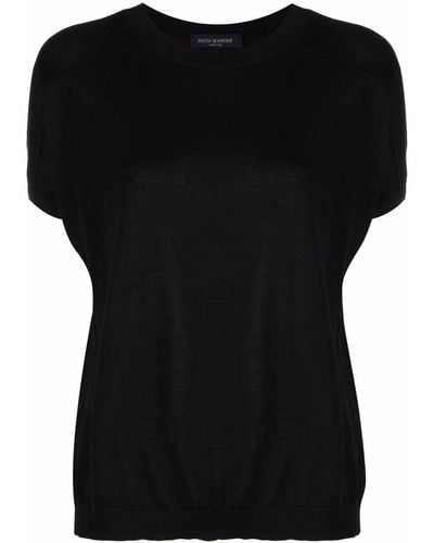 Piazza Sempione Ribbed-trim Short-sleeved Knitted Top - Black