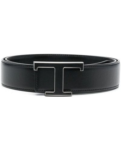 Tod's Black Calf Leather T Timeless Belt