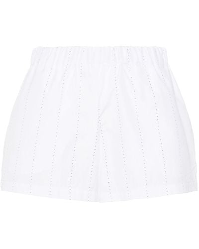 ROWEN ROSE Rhinestone-Embellished Cotton Short - White