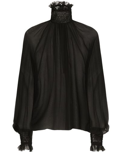 Dolce & Gabbana High-Neck Sheer Silk Blouse - Black