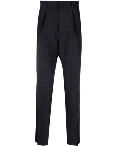 Fendi Ff-Jacquard Tapered Wool Trousers - Black