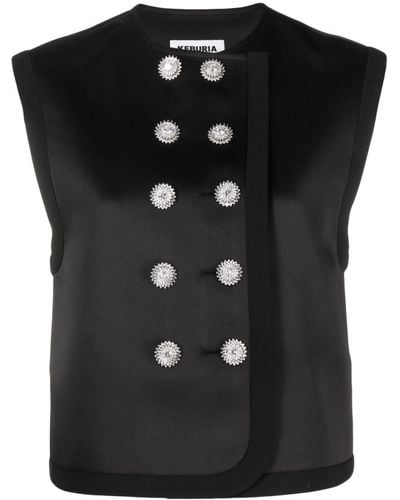 George Keburia Crystal-Buttons Round-Neck Waistcoat - Black