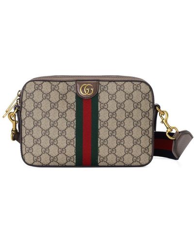 Gucci Monogram-pattern Brand-plaque Canvas Cross-body Bag - Brown