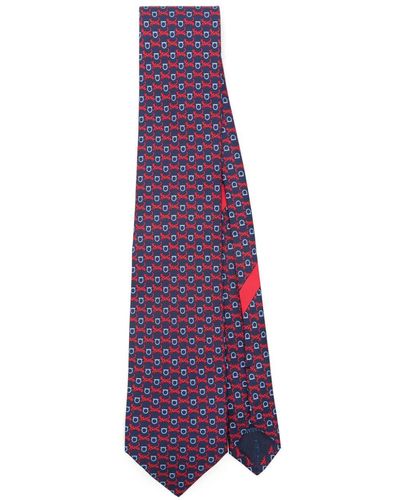 Ferragamo Gancini-Print Silk Tie - Purple