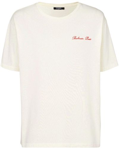 Balmain Logo-Embroidered Cotton T-Shirt - White