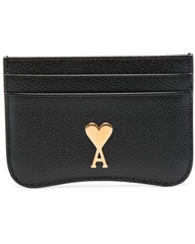 Ami Paris Logo-Plaque Leather Card Holder - Black