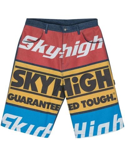 Sky High Farm Logo-Print Denim Shorts - Blue