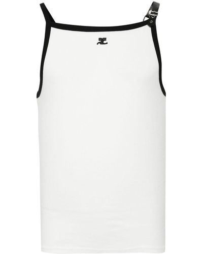 Courreges Buckle-Detail Logo-Patch T-Shirt - White