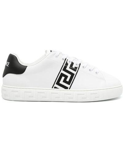 Versace Greca-Embroidered Leather Trainers - White