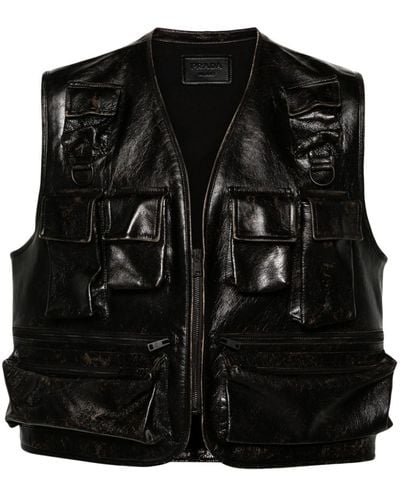 Prada Leather Cargo Vest - Black