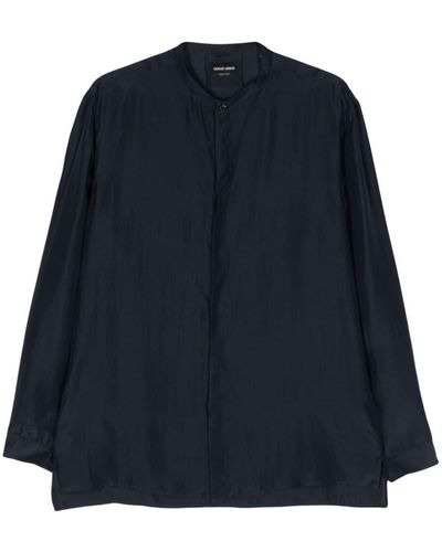 Giorgio Armani Long-Sleeve Silk Shirt - Blue