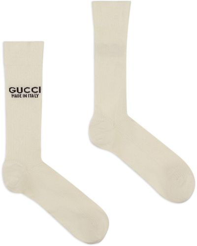 Gucci Logo-Jacquard Ribbed Socks - White