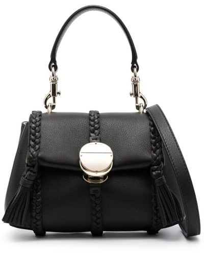 Chloé Penelope Braid-Detail Satchel Bag - Black