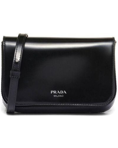 Prada Logo-stamp Brushed Leather Bag - Black