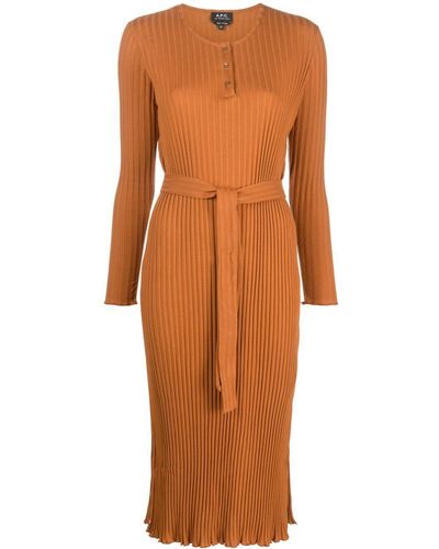 A.P.C. Sandi Ribbed Knit Dress - Orange