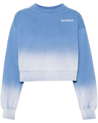 Sporty & Rich Logo-Embroidered Cropped Sweatshirt - Blue