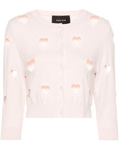 Simone Rocha Cut-Out-Detail Ribed Cardigan - Pink