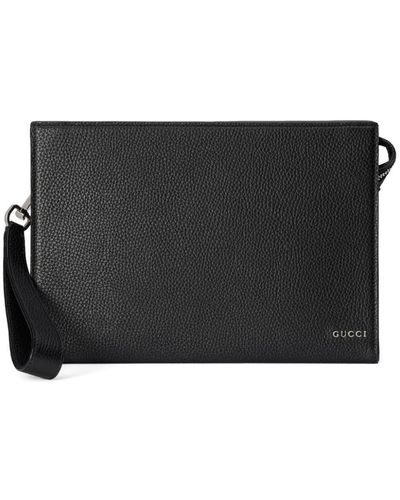 Gucci Logo-Lettering Leather Clutch Bag - Black