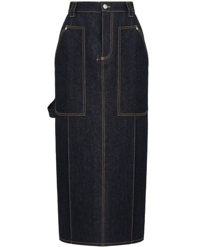 Alexander McQueen High-Waisted Denim Midi Skirt - Blue