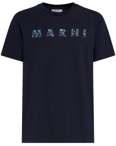 Marni Logo-Print Cotton T-Shirt - Blue
