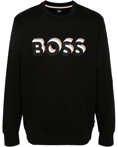 BOSS Logo-Print Cotton Sweatshirt - Black