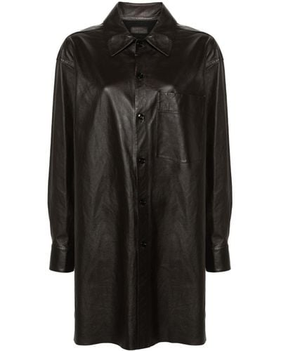 Lemaire Leather Side-Slits Shirt - Black