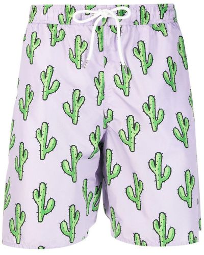 YES I AM Cactus-Print Drawstring Swim Shorts - Green