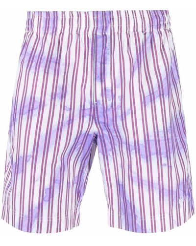 MSGM Tie-dye Print Striped Shorts - Purple