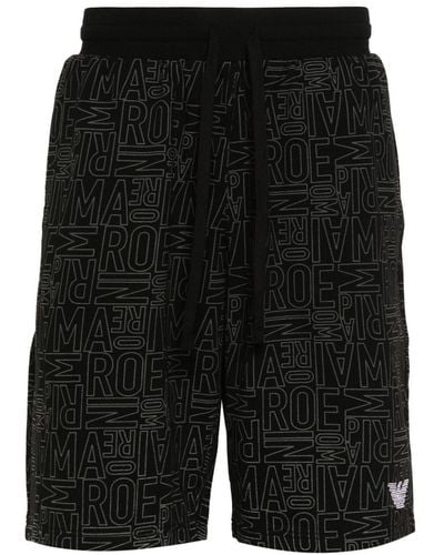 Emporio Armani Logo-Print Cotton Shorts - Black