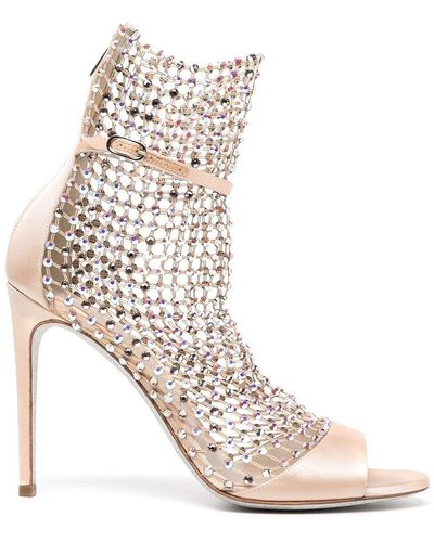 Rene Caovilla 105Mm Crystal-Embellished Mesh Sandals - White