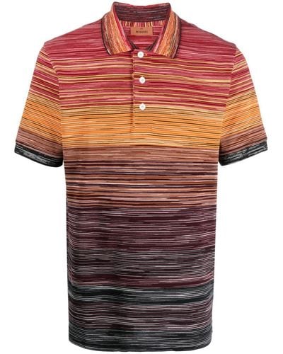 Missoni Stripe-Pattern Cotton Polo Shirt - Red