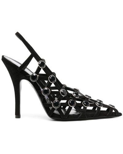 The Attico 125Mm Embellished Suede Slingback Court Shoes - Black