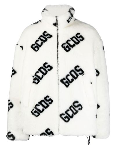 Gcds Faux-fur Zip-up Coat - White