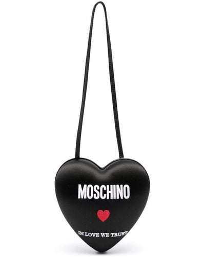 Moschino Logo-Embroidered Leather Shoulder Bag - Black