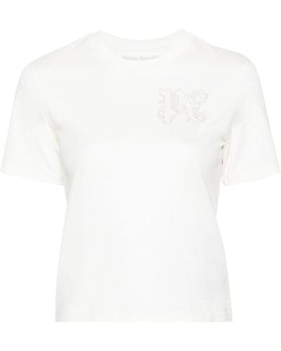 Palm Angels Logo-Embroidered Cotton T-Shirt - White
