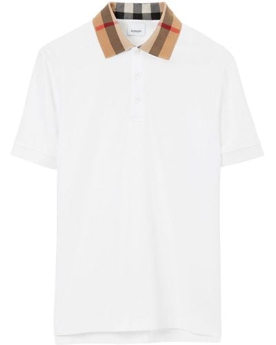 Burberry Check Collar Polo Shirt - White