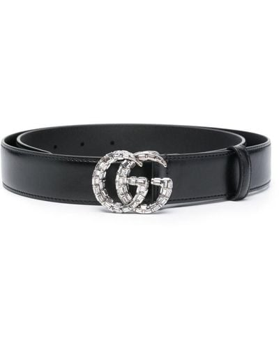 Gucci Double G Crystal-Embellished Belt - Black