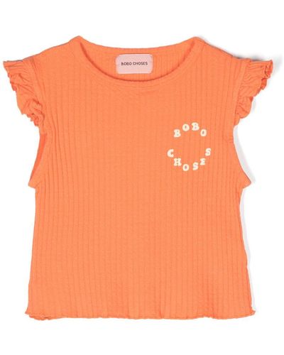 Bobo Choses Logo-Print Ruffled T-Shirt - Orange