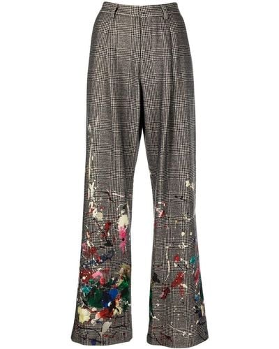 R13 Paint-splatter Prince Of Wales Trousers - Grey