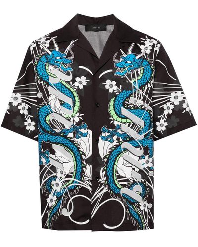 Amiri Dragon Printed Bowling Shirt - Black
