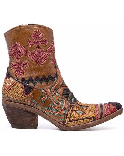 Fauzian Jeunesse Embroidered-design Ankle Boots - Brown