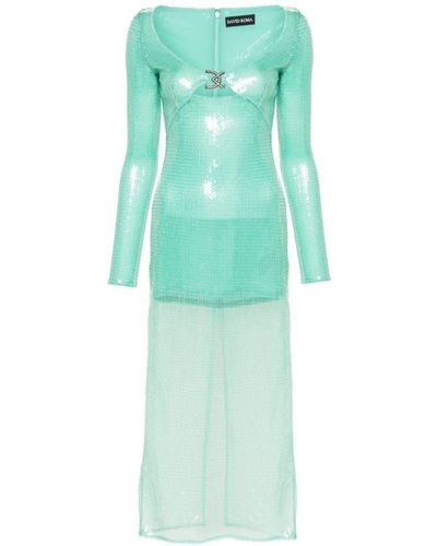 David Koma Logo-Plaque Sequin Midi Dress - Green