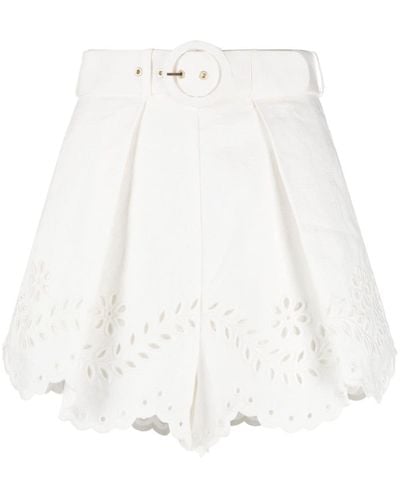 Zimmermann Embroidered Linen Shorts - White