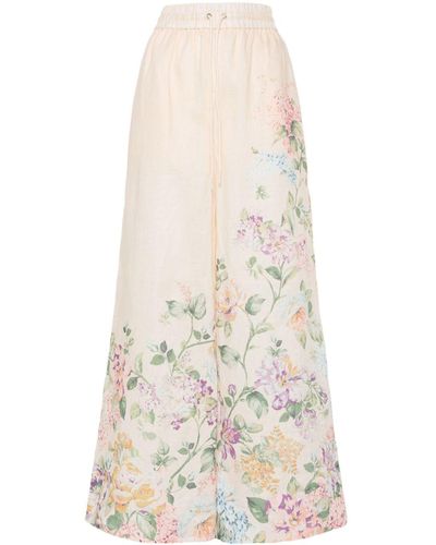 Zimmermann Halliday Floral-Print Palazzo Trousers - White