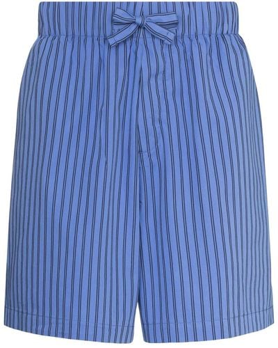 Tekla Striped Drawstring Pyjama Shorts - Blue